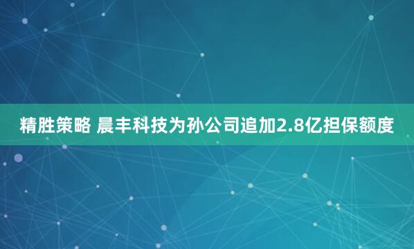 精胜策略 晨丰科技为孙公司追加2.8亿担保额度